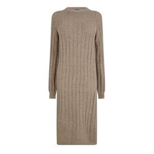 Pieces Womens/Ladies Knitted Crew Neck Long-Sleeved Midi Dress / Taupe Grey